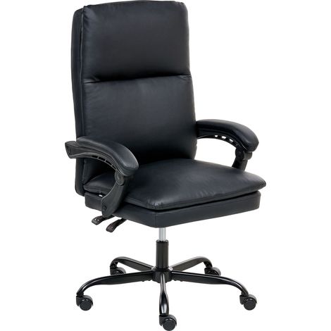 Fauteuil de Bureau en Cuir PU Réglable Inclinable Rembourré Chaise Siège de Direction Noir Serene (1/5)