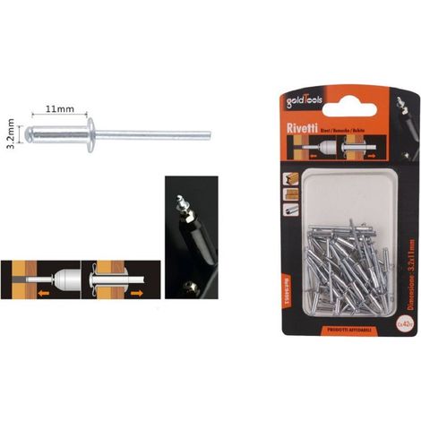 Kaela - Set 42pz Rivetti Rivetto 3.2x11mm Accessori Bricolage Ferramenta Fai Da Te 94951 - (1/2)