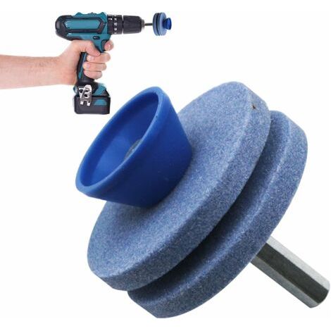 Affûteur de lame de tondeuse à gazon double couche, affûteur de lame d'outil de jardin pour perceuse à main électrique pour affûter la lame de désherbeur maison jardin cour parc (bleu) 1 pièce (1/3)