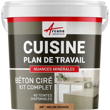Béton ciré cuisine, plan de travail, crédence, évier sol et mur revêtement mural décoratif kit complet - 2 m² (en 2 couches) Melon Orange - ARCANE INDUSTRIES