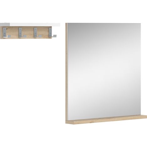 Vicco – Espejo de baño colgante Henri – Blanco 50 x 51.6 cm – Estante abierto y 4 ganchos – Vidrio natural y aglomerado 16 mm (1/5)