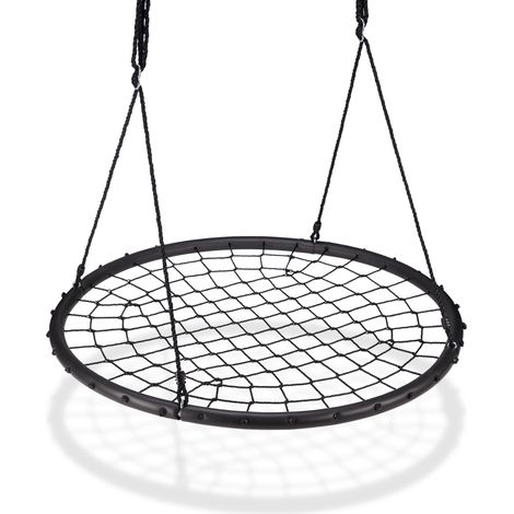 Relaxdays – Balançoire nid d'oiseau 120 cm – Cordes en nylon ajustables – Capacité 150 kg – Pour enfants et adultes – Noir