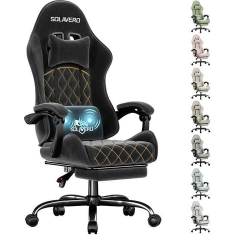 Fauteuil ergonomique - Ecofurnix - revêtement daim (suédine)-Coussin lombaire massant - Dossier réglable -- repose-pieds -Noir (1/5)