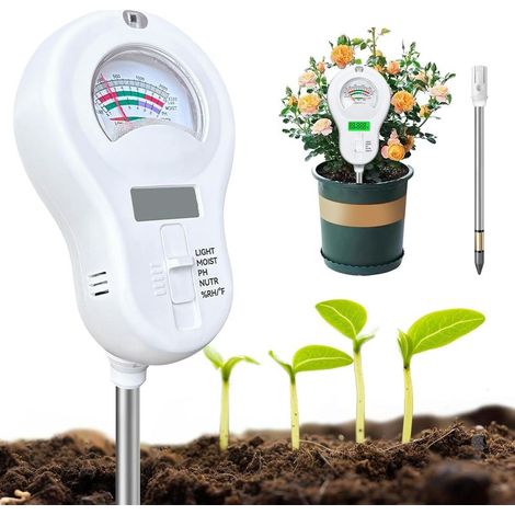 Testeur de Sol 6 en 1 Appareil, Testeur Humidité Plante avec 2 Sondes Amovibles, Testeur pour Humidité/Fertilité/pH/Température/Lumière/Humidité Ambiante pour Jardinage, Agriculture, Serre (1/5)