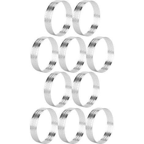 Beyamis Lot de 10 cercles à pâtisserie en acier inoxydable 304 argenté de 12 cm de diamètre, avec trous, pour gâteaux, quiches, pâtisseries et mousses. Usage culinaire. (1/5)