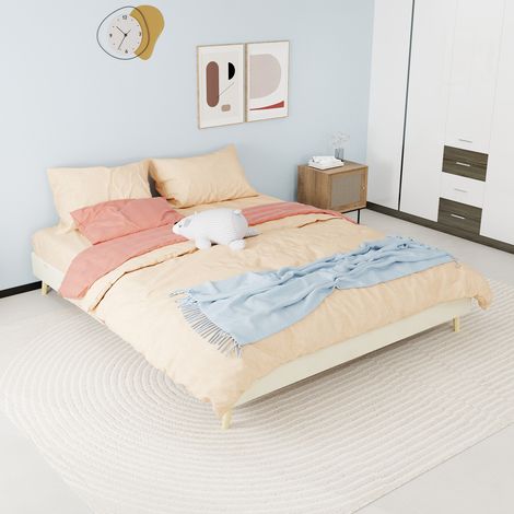 lit adulte couchage 160x200 tissu velours beige chambre OKMYHOME (1/5)