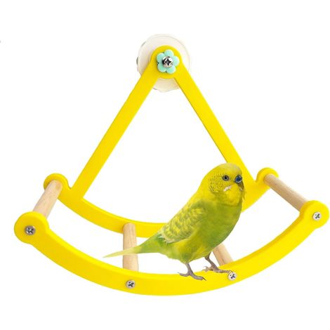 Perchoir double suspendu pour calopsittes et aras - 21,6 x 11,5 x 17,4 cm - Jouet à mâcher pour cage d'activité avec clochette (1/5)