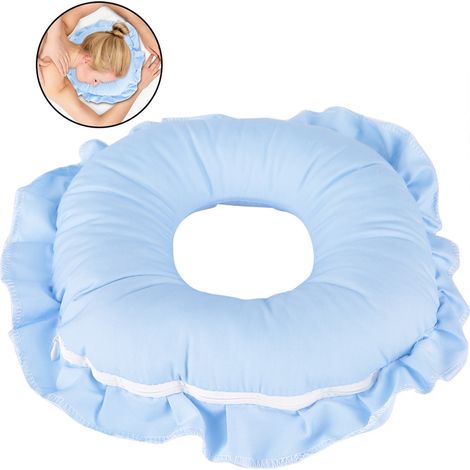 Oreiller de relaxation faciale en fibre de polyester, oreiller de massage creux pour spa ou salon de beauté, oreiller de repos pour la sieste, bleu (1/5)