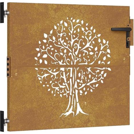 Portail de jardin, 85 x 150 cm, modèle carré en acier Corten