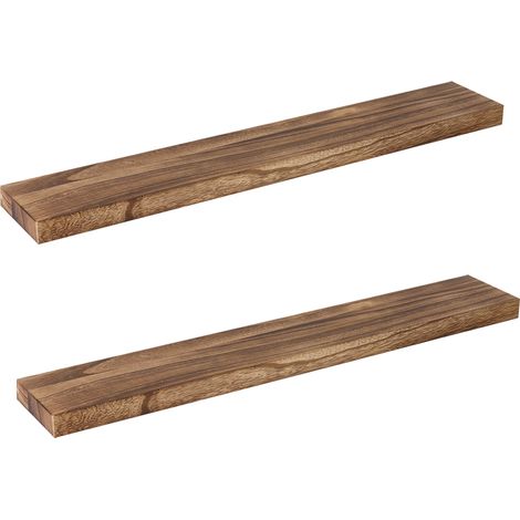 Levede Floating Shelves Wooden Wall Mounted Storage Free Brackets Set 2Pcs