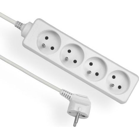 Rallonge Électrique 4 Prises - Blanche - 1,5 M - Avec Mise À La Terre - Rallonge 4 Prises (1/5)