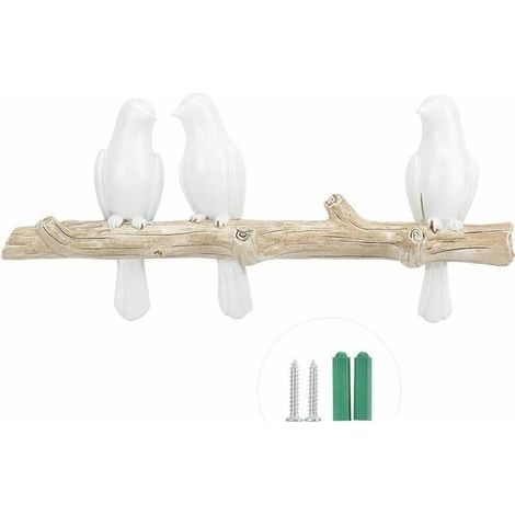 Dekorativer Vogel-Kleiderhaken aus Kunstharz zum Aufhängen an einem Ast, Wandhaken im Art-Deco-Stil für Mäntel/Hüte/Schlüssel/Handtücher/Kleidung, Aufbewahrungshaken – Drei Vögel (1/4)
