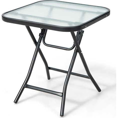 Mesa de jardín plegable 46,5 x 46,5 x 42 cm para uso interior y exterior estable y práctica estilo elegante cristal negro 200019301