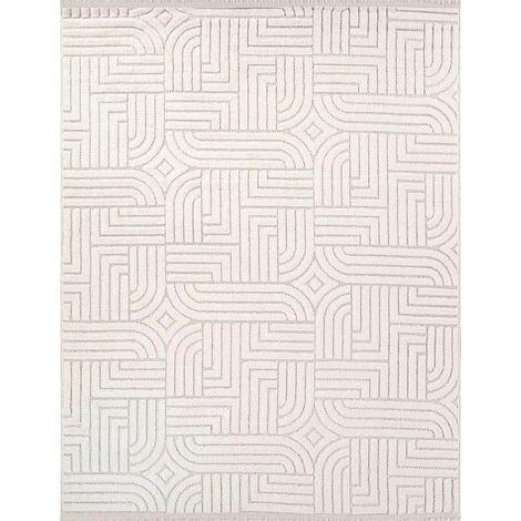 Tapis géométrique écru 120x180 – Relief graphique moderne – Matière douce et résistante – Certifié OEKO-TEX® Standard 100 – Thedecofactory (1/5)