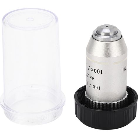 Objectif de microscope achromatique 100X, filetage standard RMS, protection par ressort, lentille d'objectif pour microscope biologique (1/5)
