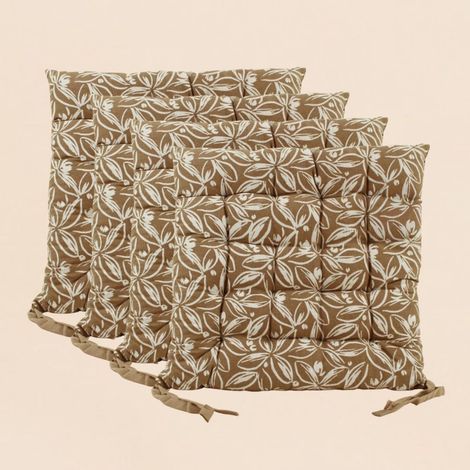 Lot de 4 galettes de chaise ocres en coton à motifs (1/5)