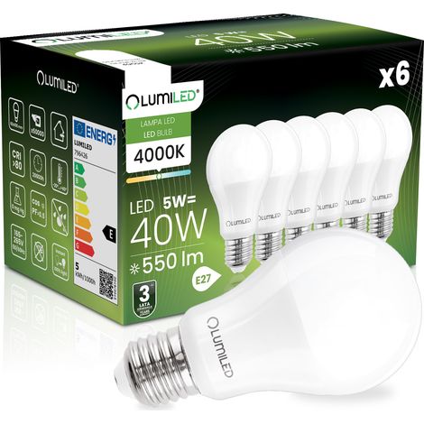 6x LED-Lampe E27 A60 5W = 40W 550lm 4000K Neutralweiß 260° LUMILED