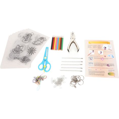 Kit feuilles thermorétractables semi-transparentes, côtés mats lissés, films artistiques Shrinky Paper, avec crayons, fermoirs et porte-clés. (1/5)