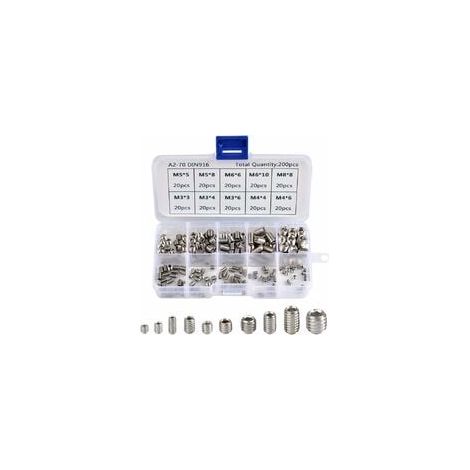 200Pcs Vis Allen Acier Inoxydable Vis Sans Tête Hexagonale Set Métriques Accessoires Métalliques Professionnelles M3 M4 M5 M6 M8-- (1/5)