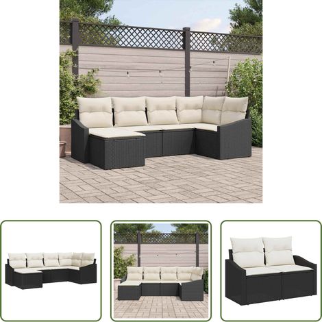 vidaXL Canapé modulaire - Ensemble de Canapés avec coussin 6 pcs Noir polyrotin (1/5)