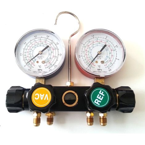 GRUPPO MANOMETRO DOPPIO FREON R22 R134A R404A R407C ATTACCO 1/4 4 VIE