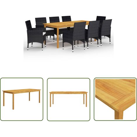 The Living Store Ensemble à manger de jardin 9 pcs Noir - Ensemble Salon De Jardin - Mobilier De Jardin - Table De Jardin - Chaises De Jardin - Acacia Massif (1/5)