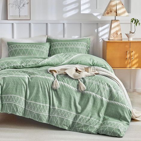 Bettwäsche-Set 220x240cm mit Boho-Muster, 3-teilig, Mikrofaser, Grün
