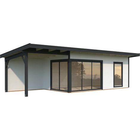 Abri de jardin en bois Andrea 17,1+7,9 m2 Slide Peint blanc + anthracite (1/5)