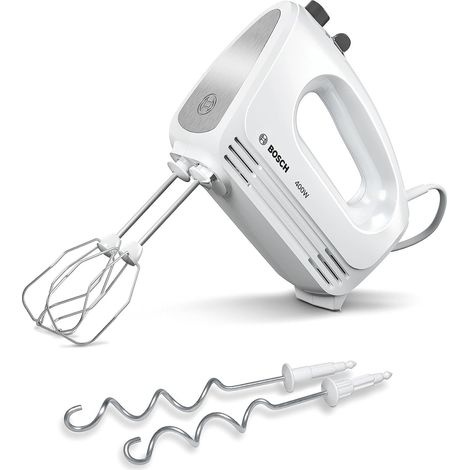 CleverMixx MFQ24200 – Batteur à main polyvalent avec fouets et crochets pétrisseurs – Puissance de 400 W – Couleur : Blanc/Argenté (1/5)