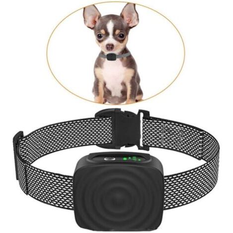 Collier adapté aux chiens de petite/moyenne taille (5-15 lbs), sans choc, rechargeable, anti-aboiements, avec sensibilité et résistance réglables. (1/3)