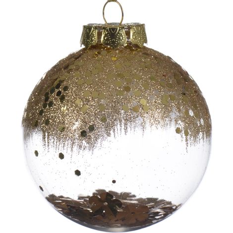 PALLINA NATALIZIA 8CM TRASPARENTE/ORO CON DECORAZIONE GLITTER