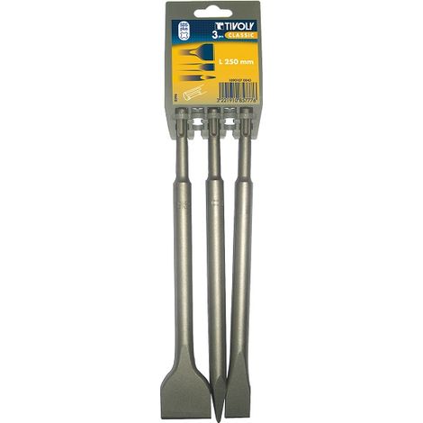 Tivoly • Set di 3 utensili da demolizione SDS+ L250: 1 piccone, 1 scalpello larghezza 20 mm, 1 scalpello larghezza 40 mm