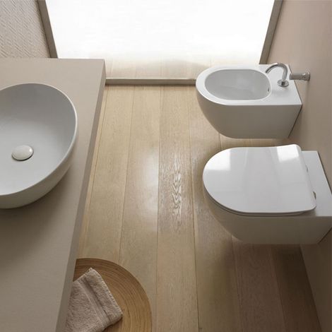 WC + Bidet Sospesi in Ceramica Ridotti LIKE XXS - Chiusura Vaso Soft Close Ammortizzata (1/5)