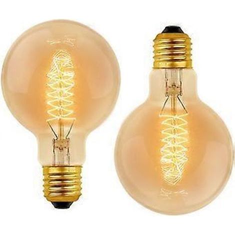 Lot de 2 ampoules décoratives rétro à incandescence G80 E27, 40 W, blanc chaud 2700 K, 220 V CA, culot E27, filament de tungstène spiralé. (1/5)