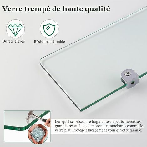 Etagere Douche Murale Tablette Salle de Bain en Verre Trempé, 38CM (1/3)