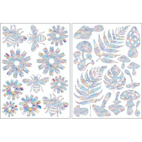 lot - Autocollants de fenêtre anti-oiseaux et attrape-soleil - Autocollants de fenêtre arc-en-ciel anti-collision - Motifs de fleurs, abeilles, feuilles et champignons (1/5)