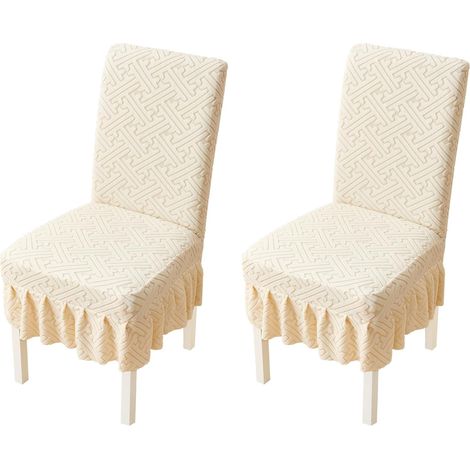 Juego de fundas para sillas de comedor de dos piezas, fundas elásticas para sillas con faldón, fundas elásticas lavables para sillas, adecuadas para restaurantes, cafés, salones de banquetes - blanque