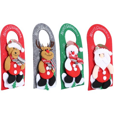 Ensemble de 4 décorations de porte de Noël, pendentifs à suspendre en forme de dessins animés pour la décoration des vitrines d'hôtels et de magasins (1/5)