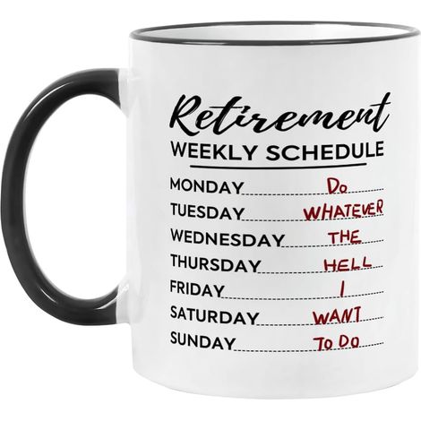 Tasse à café en céramique blanche de 11 oz, calendrier hebdomadaire de retraite, cadeau amusant pour femme, homme, collègue, patron, bureau, papa, maman, amis, grand-mère (1/5)