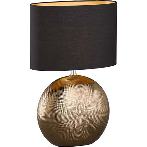 Lampe à poser or et noir Foro 53 cm – Métal et tissu – Hauteur 53 cm – Design moderne pour intérieur – Fischer & Honsel