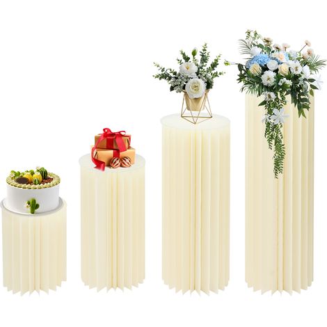 Lot de 4 vases en carton, vases blancs pliables, support cylindrique, centres de table de mariage, Pour fête, jardin, décoration de table (40/60/80/100 cm)
(1/5)