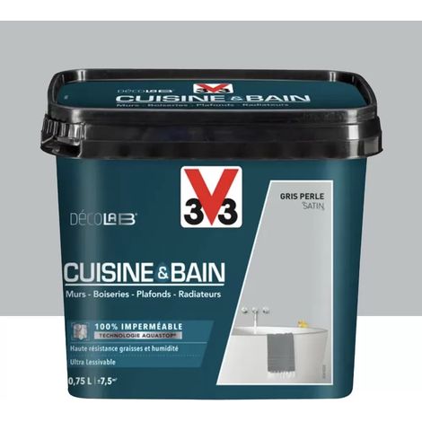 Peinture 100% imperméable Cuisine & bain V33 DécoLAB Gris perle 0,75 L (1/3)
