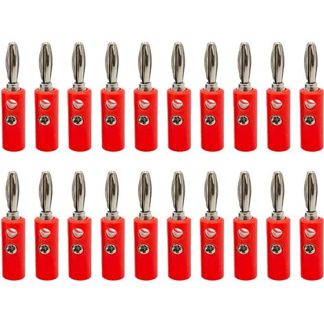 20 fiches bananes pour haut-parleurs, connecteurs audio 4 mm, fixation par vis, lot de 10 rouges + 10 noires (1/5)
