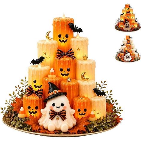 Halloween Pumpkin Electronic Candle Ornament Flameless Resin Decor for Safe Holiday Glow (1/5)
