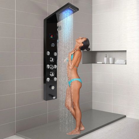 Ensemble de douche thermostatique mural avec affichage LED de la température et colonne de douche à massage cascade (1/5)