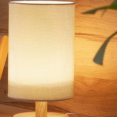1 Lampe de chevet LED, pied en bois, abat-jour en lin, lumière chaude, alimentation USB, pour bureau (1/5)