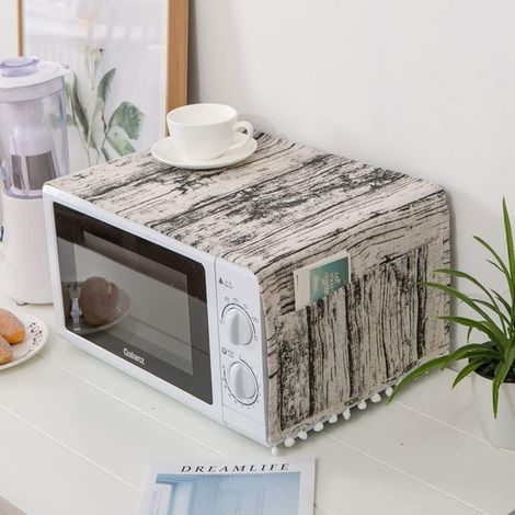 Housse de protection anti-poussière pour micro-ondes - Accessoire de four à micro-ondes - Couverture anti-poussière - Décoration d'intérieur - Serviette anti-huile - Grain de bois (1/5)
