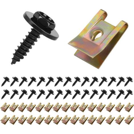 Juego de tornillos y tuercas，30 tornillos de fijación para guardabarros de carrocería de coche，abrazaderas de montaje metálicas en forma de U (1/2)