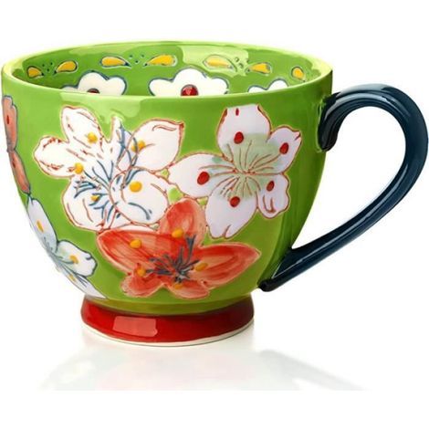Mug en Céramique - - Fleur Faite à la Main - Vert Vif - Compatible Lave-Vaisselle - Design Contemporain (1/4)