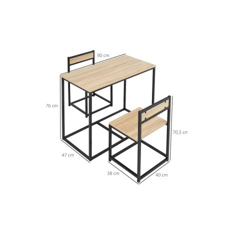 Ensemble table à manger et 2 chaises en finition chêne, 3 pièces avec format compact pour cuisine, salle à manger et salon (1/5)